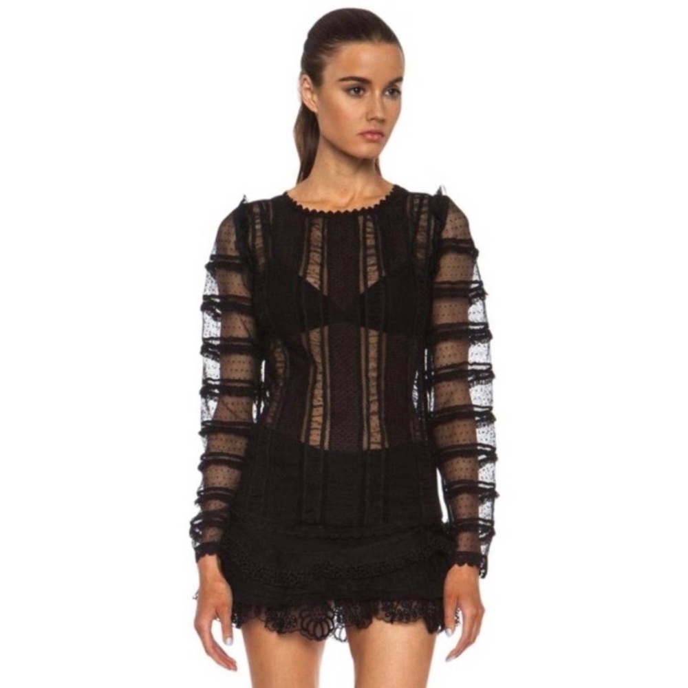 ISABEL MARANT Quena Plumeti Embroidered Long Sleeve Blouse, Black